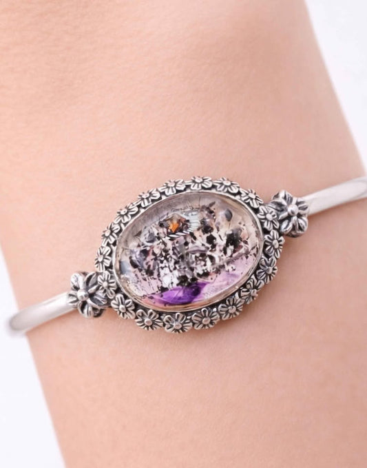 Nature Black Super Seven Crystal Sterling Silver S925 Bangle