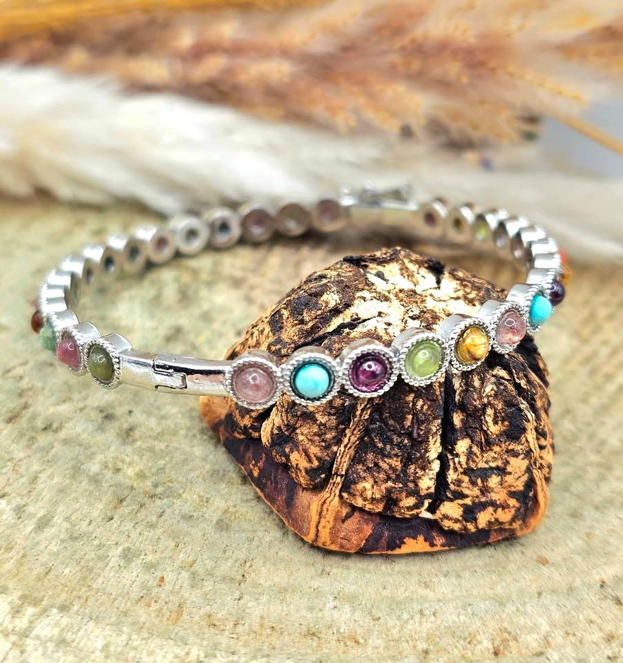 Multi Nature Gemstones Crystal Chakra Bangle