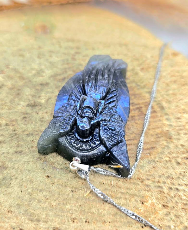 Nature Labradorite Carved Flashy Praying Angel Pendant Necklace