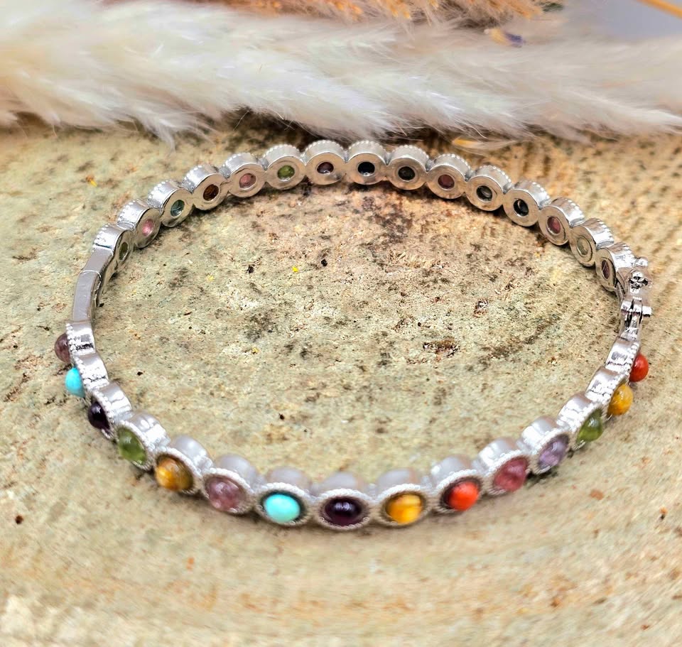 Multi Nature Gemstones Crystal Chakra Bangle