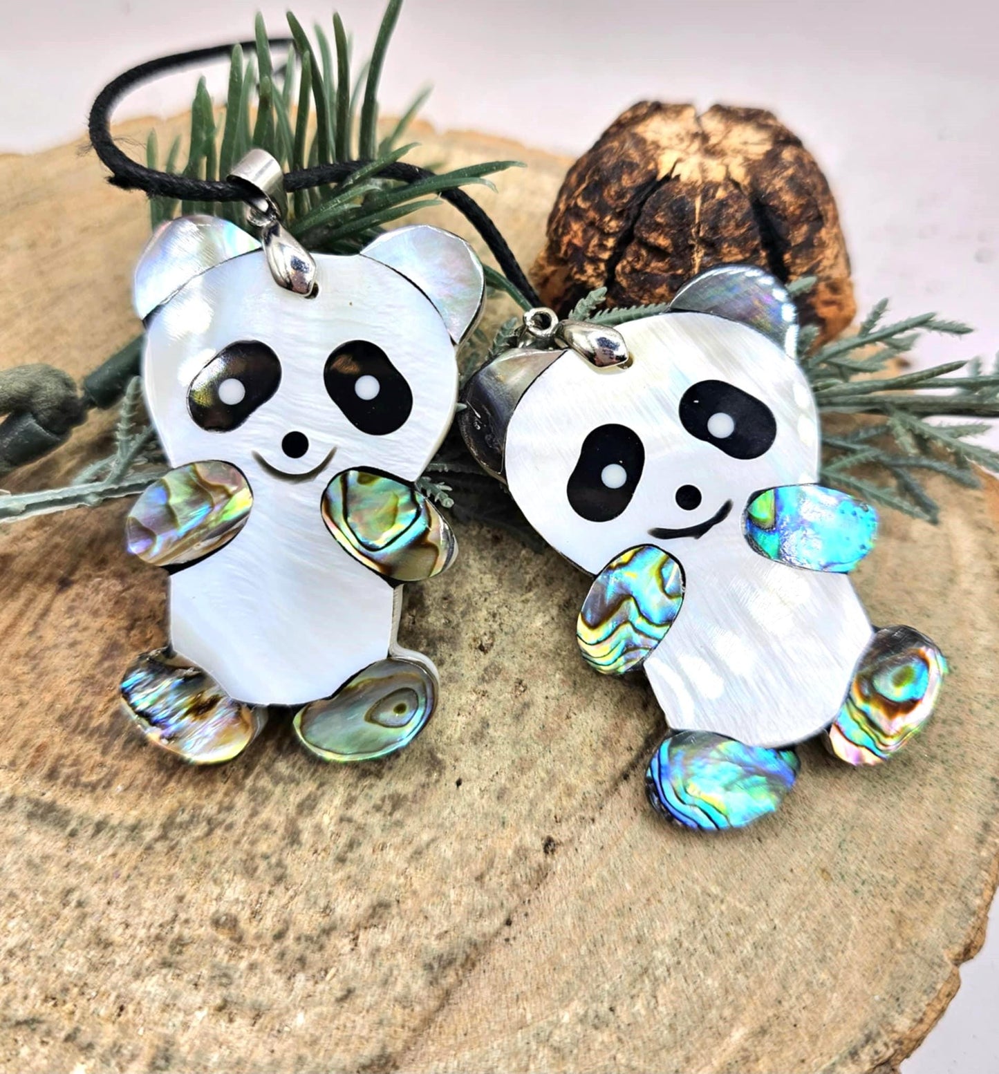 Adorable Nature Abalone Shell Cute Panda Pendant Necklace