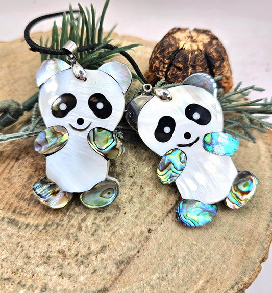 Adorable Nature Abalone Shell Cute Panda Pendant Necklace