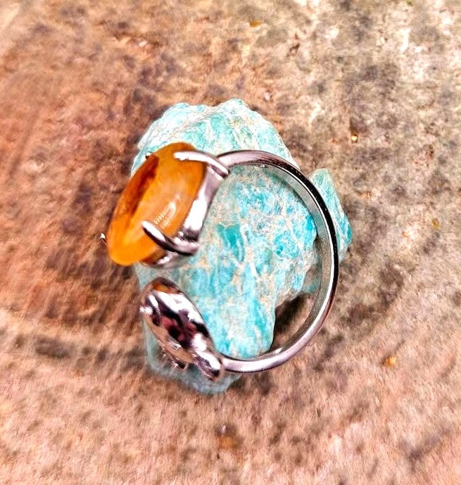 Golden healer quartz cute pig open ring — My Aura Gemstones