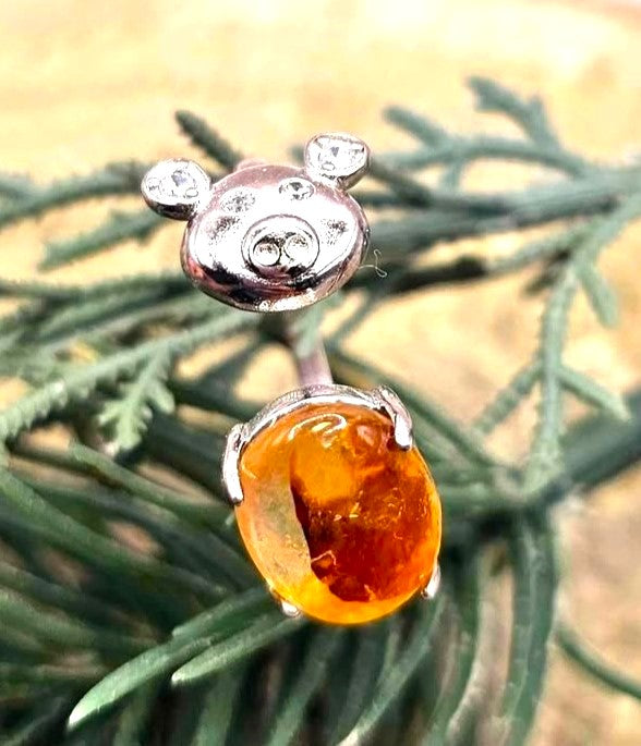 Golden healer quartz cute pig open ring — My Aura Gemstones