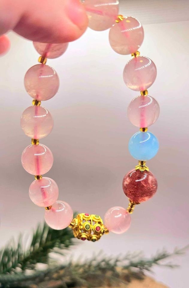 Beautiful Mixed Nature Crystals Tourmaline Blessing Charm Wheel Bracelet