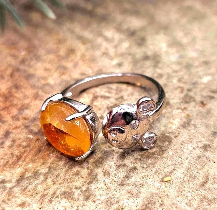 Golden healer quartz cute pig open ring — My Aura Gemstones