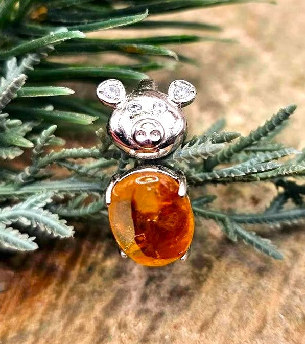 Golden healer quartz cute pig open ring — My Aura Gemstones