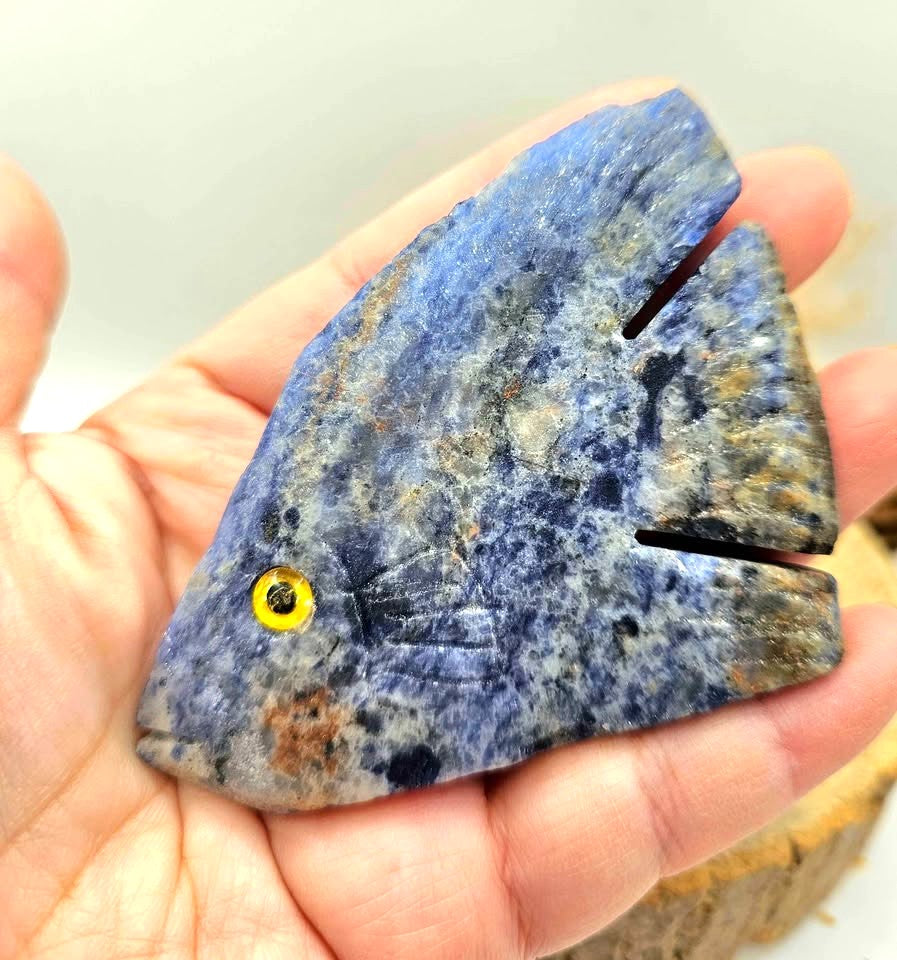 Nature Blue Sodalite Hand Carved Fish Decor Figure