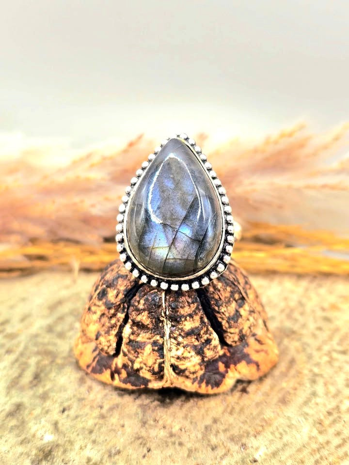 Nature Labradorite Flashy 925 Stamped Ring