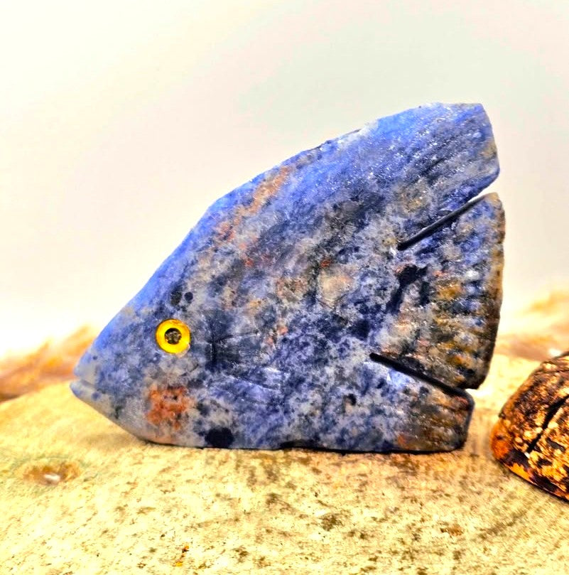Nature Blue Sodalite Hand Carved Fish Decor Figure