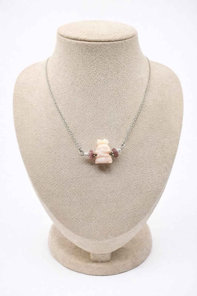 Nature Pink Conch Carve Rabbit Tourmaline Pendant Necklace