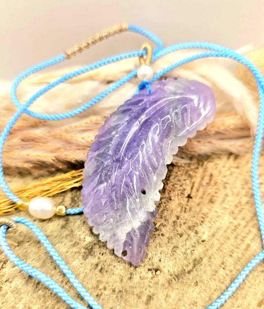 Nature Purple Fluorite Hand Carved Leaf Pendant Necklace