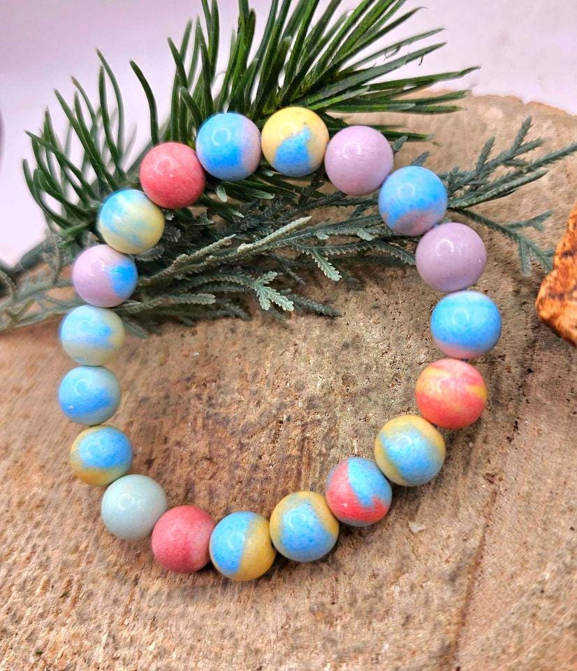 Colorful Nature Alashan Rainbow Stone 10mm Bracelet