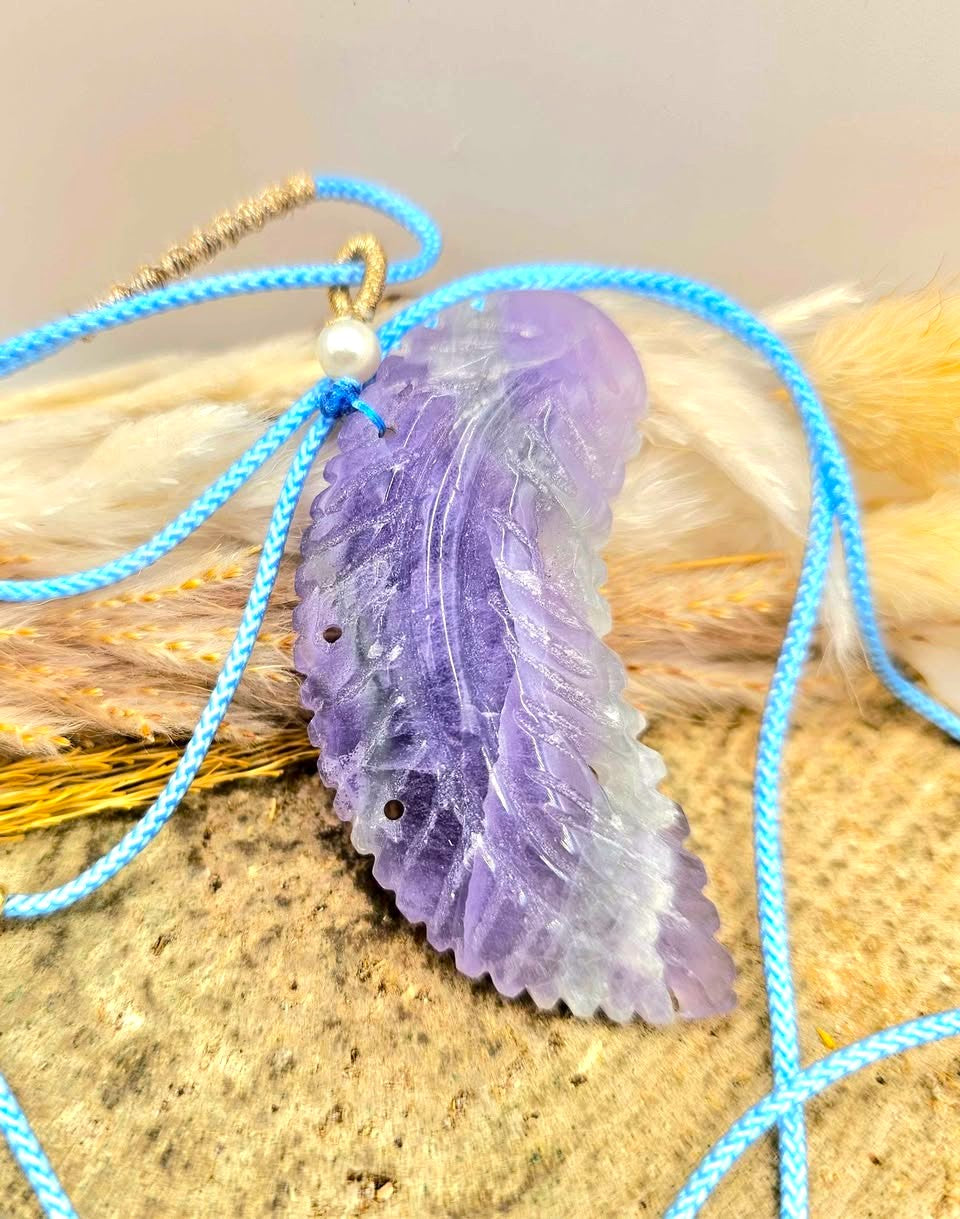 Nature Purple Fluorite Hand Carved Leaf Pendant Necklace