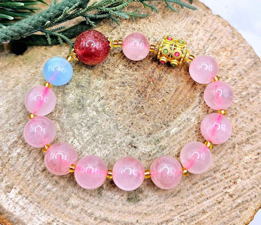 Beautiful Mixed Nature Crystals Tourmaline Blessing Charm Wheel Bracelet
