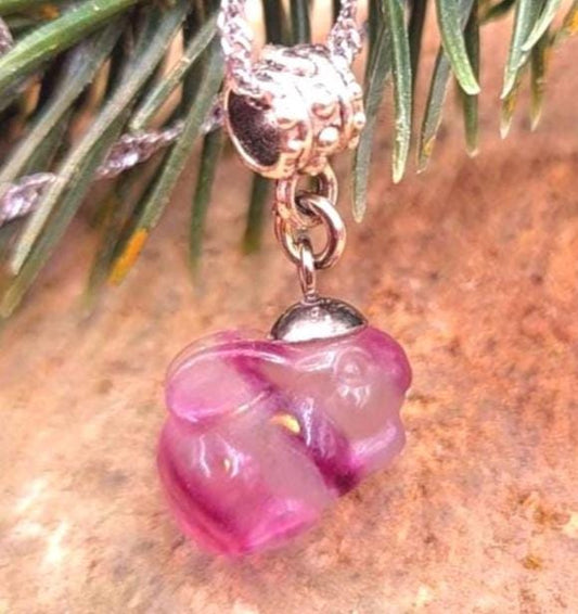 Adorable Nature Purple Fluorite Hand Carved Rabbit Pendant Necklace