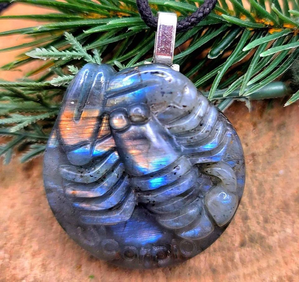 Nature Labradorite Flashy Carved Horoscope Big Round Pendant Necklace