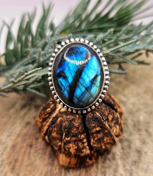 Nature Labradorite Flashy 925 Stamped Ring