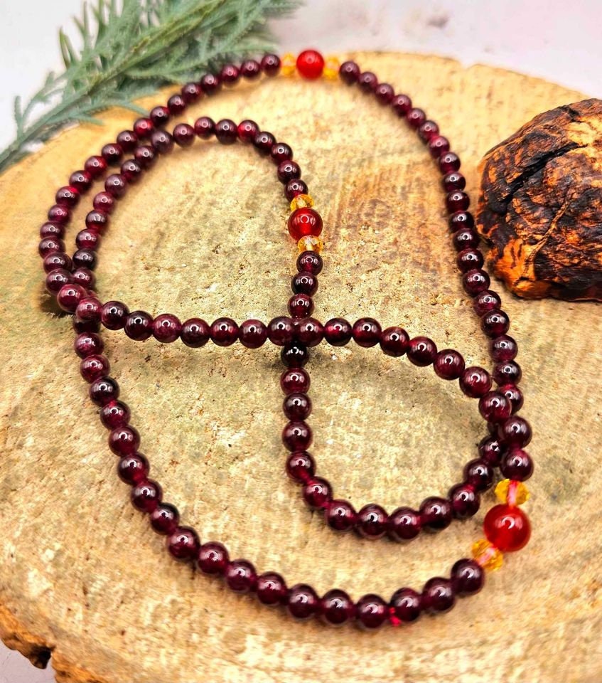 Nature Red Garnet & Agate Round Beads 18" Necklace