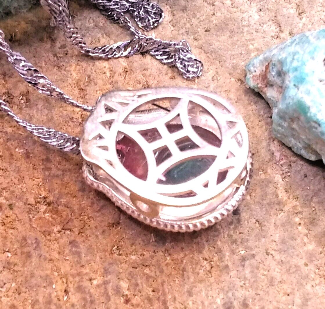 Rare Premium Nature Watermelon Tourmaline Totoro S925 Big Charm Necklace