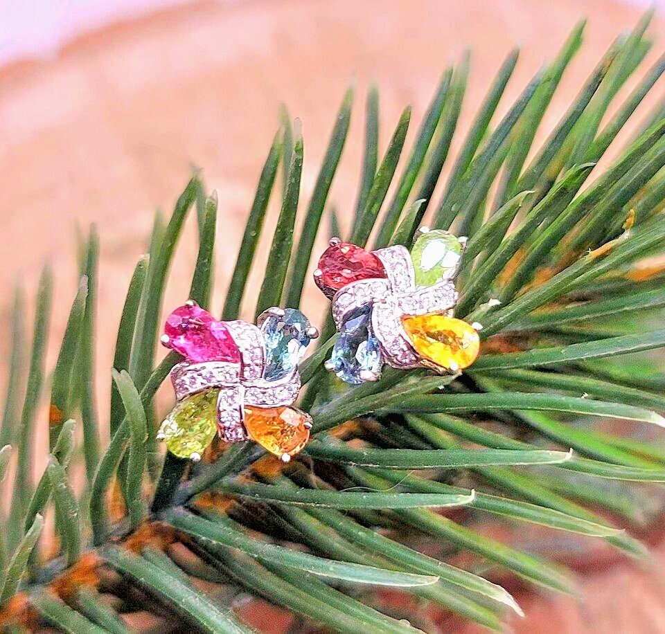Beautiful Set Of 4pcs Nature Tourmalines Windwill S925 Jewelry Set