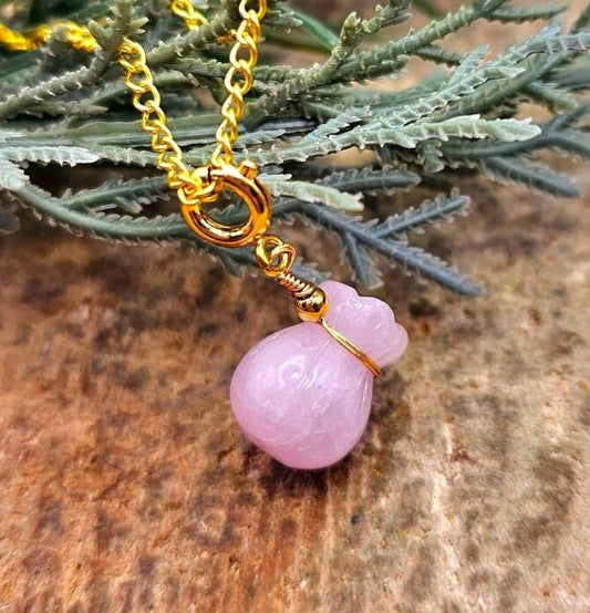 Beautiful Purple Kunzite Carved Blessing Coinbag Pendant Necklace