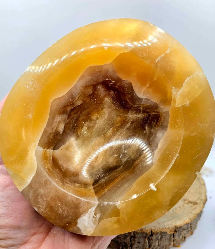 Nature Honey Calcite Crystal 4.5" Big Bowl.