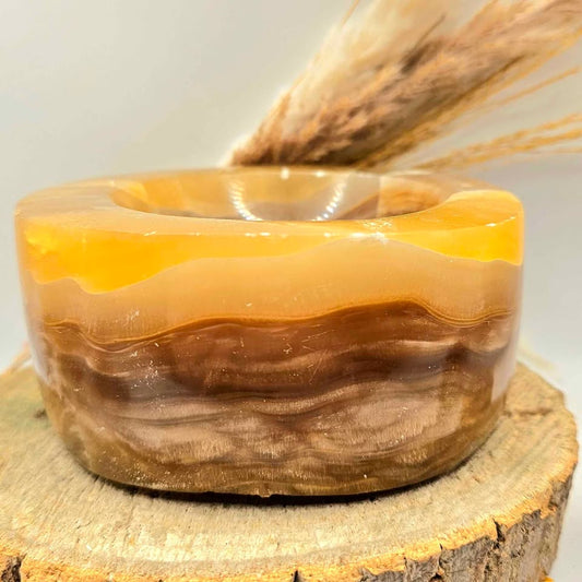 Nature Honey Calcite Crystal 4.5" Big Bowl.