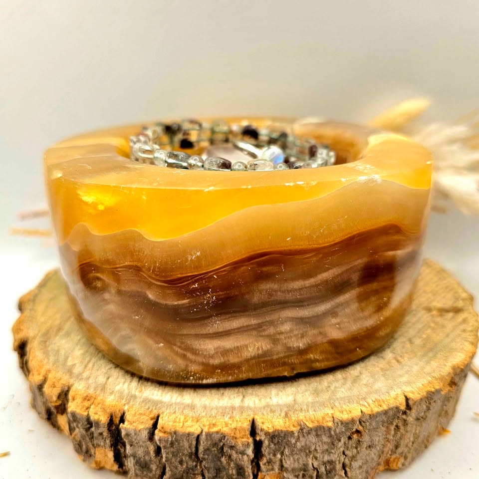 Nature Honey Calcite Crystal 4.5" Big Bowl.