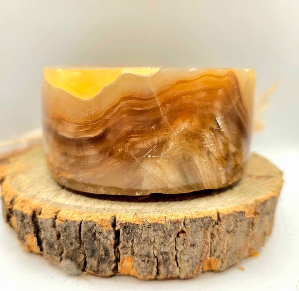 Nature Honey Calcite Crystal 4.5" Big Bowl.