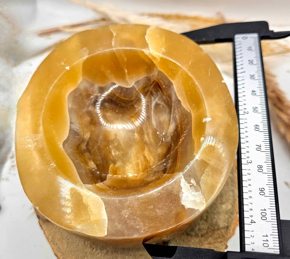 Nature Honey Calcite Crystal 4.5" Big Bowl.