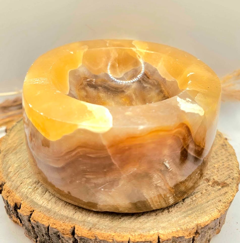 Nature Honey Calcite Crystal 4.5" Big Bowl.