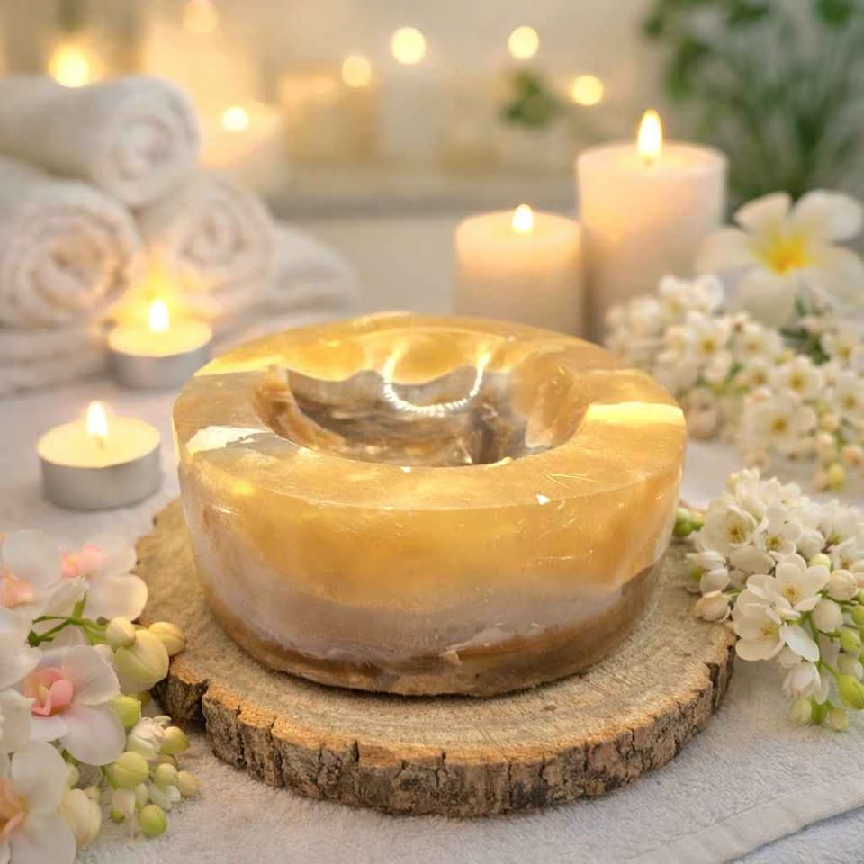 Nature Honey Calcite Crystal 4.5" Big Bowl.