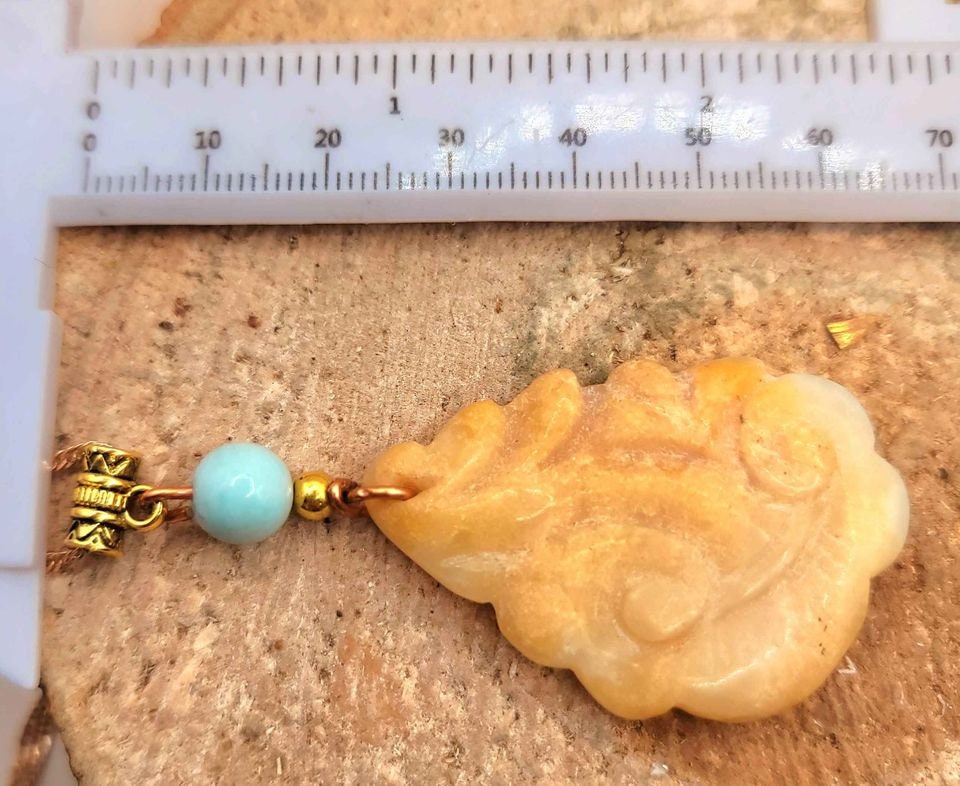 Beautiful Nature Orange Quartz Hand Carved RuiYi & Rainbow Stone Pendant Necklace