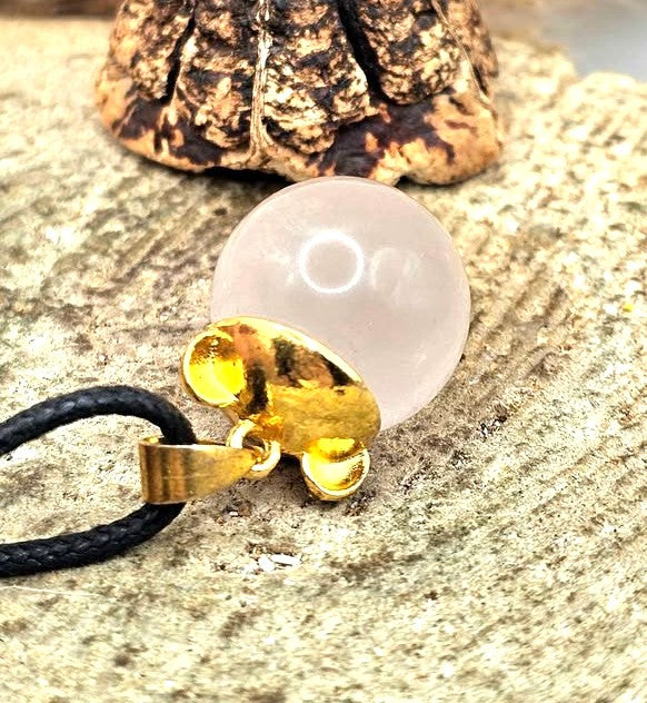 Nature Rose Quartz Sphere Bear Ear Pendant Necklace