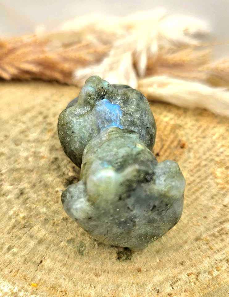 Nature Labradorite Carved Cheerful Dog Figure