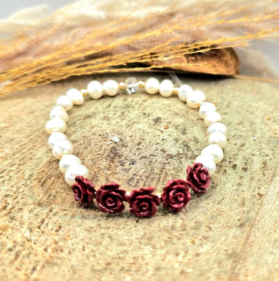 Cinnabar Stone Carved Rose Bracelet And Ring Set