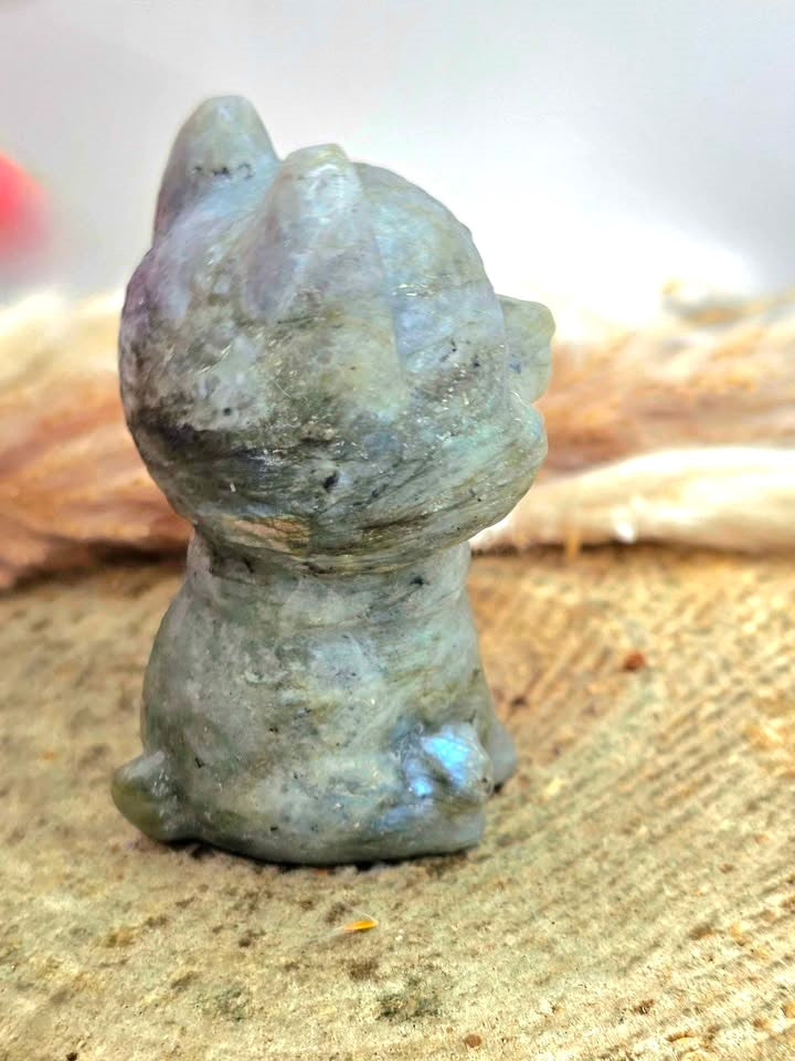 Nature Labradorite Carved Cheerful Dog Figure