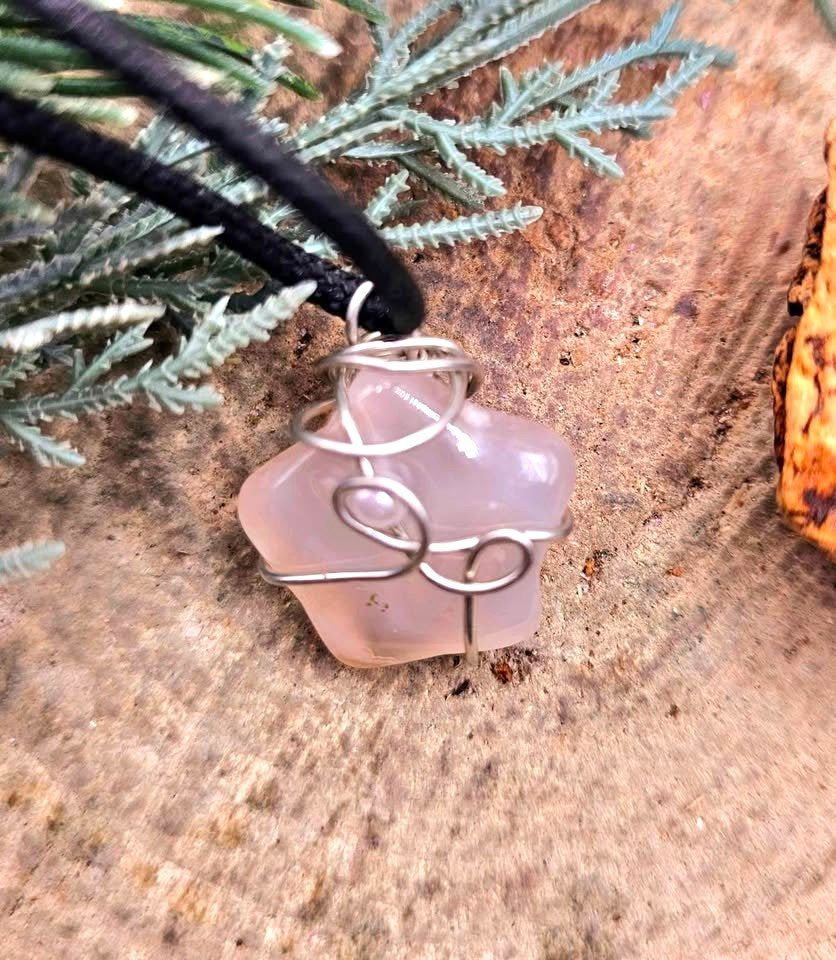 Nature Cherry Blossom Agate Star Wire Wrapped Pendant Necklace