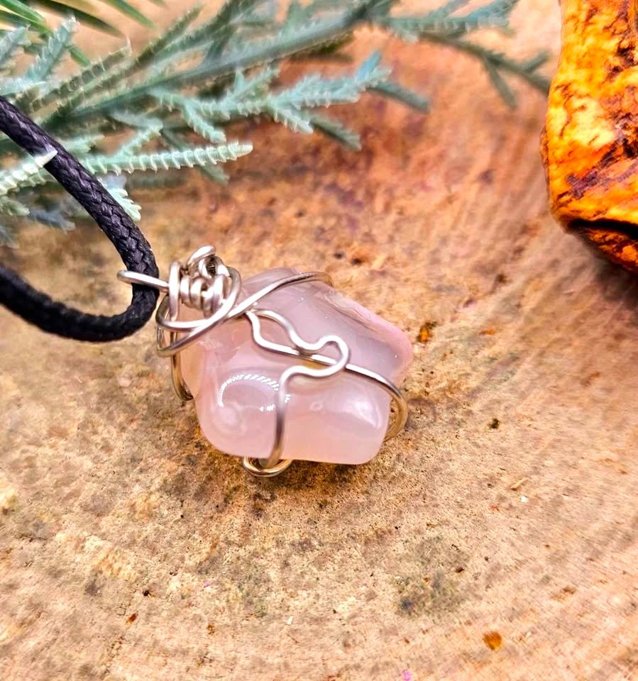 Nature Cherry Blossom Agate Star Wire Wrapped Pendant Necklace