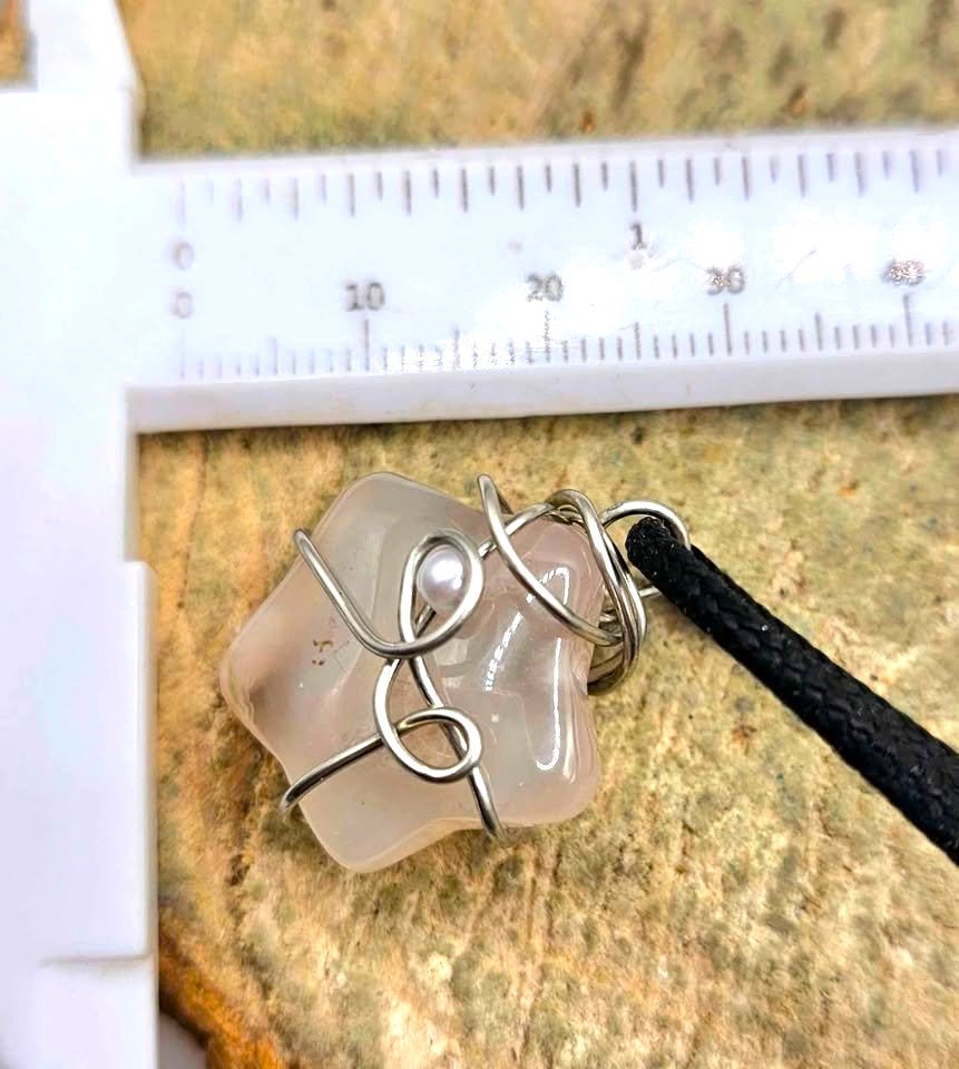 Nature Cherry Blossom Agate Star Wire Wrapped Pendant Necklace