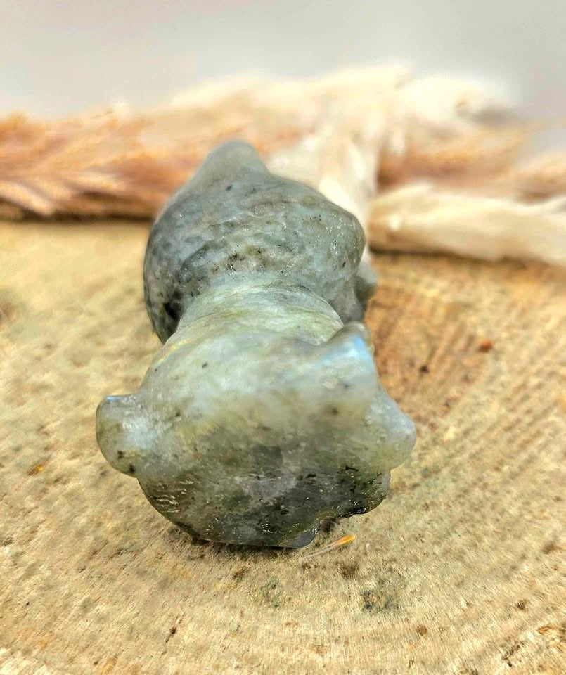 Nature Labradorite Carved Cheerful Dog Figure