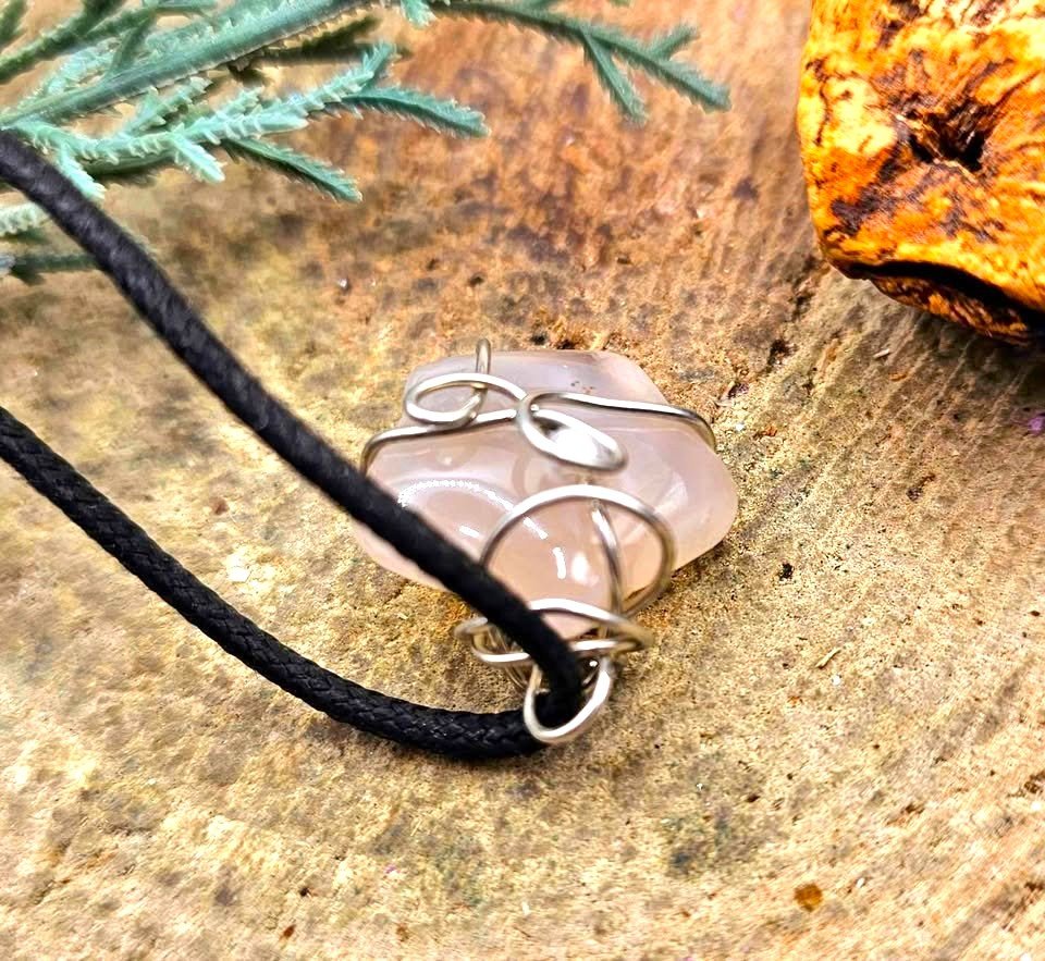 Nature Cherry Blossom Agate Star Wire Wrapped Pendant Necklace