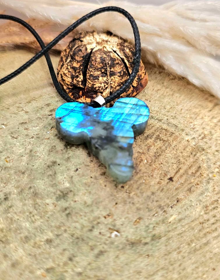 Nature Labradorite Satanic Goat Pendant Necklace