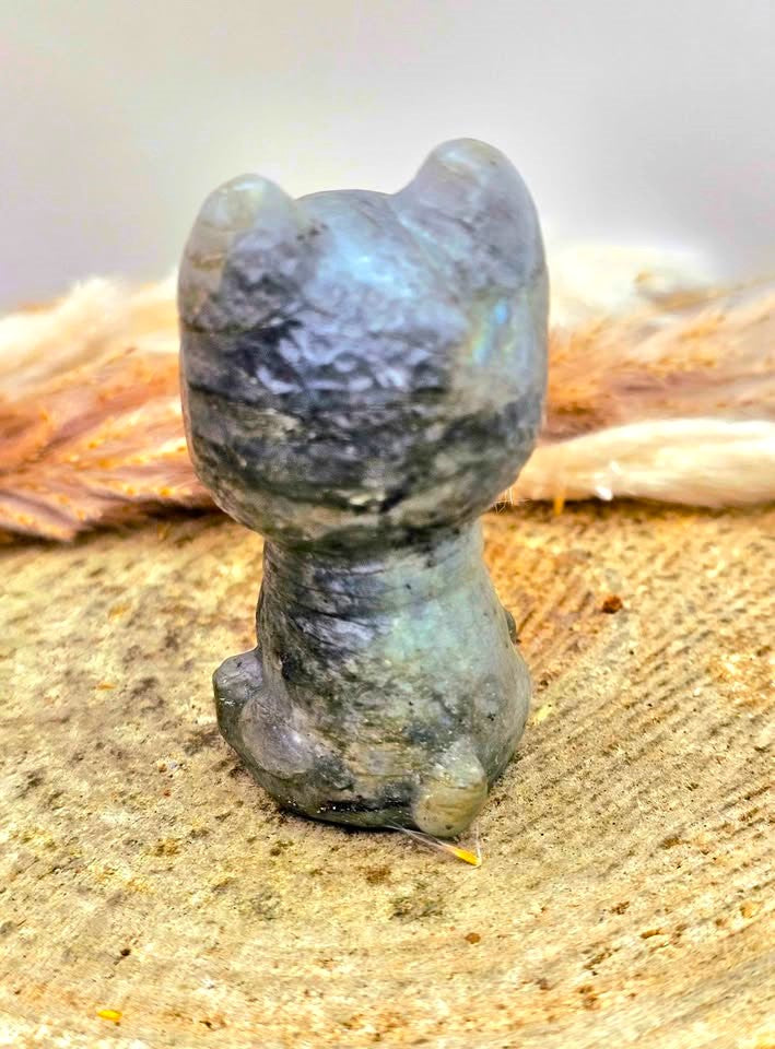 Nature Labradorite Carved Cheerful Dog Figure