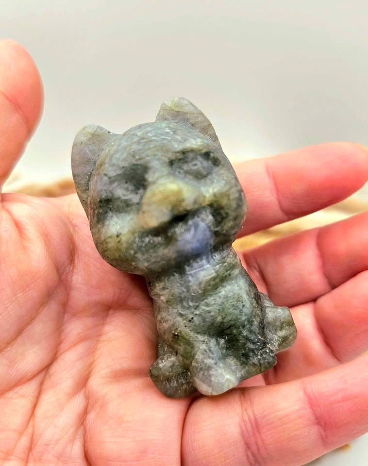 Nature Labradorite Carved Cheerful Dog Figure