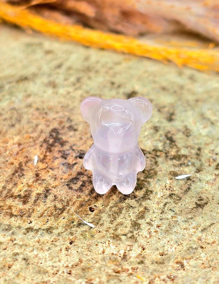 Nature Rose Quartz Carved Bear Ear Stud