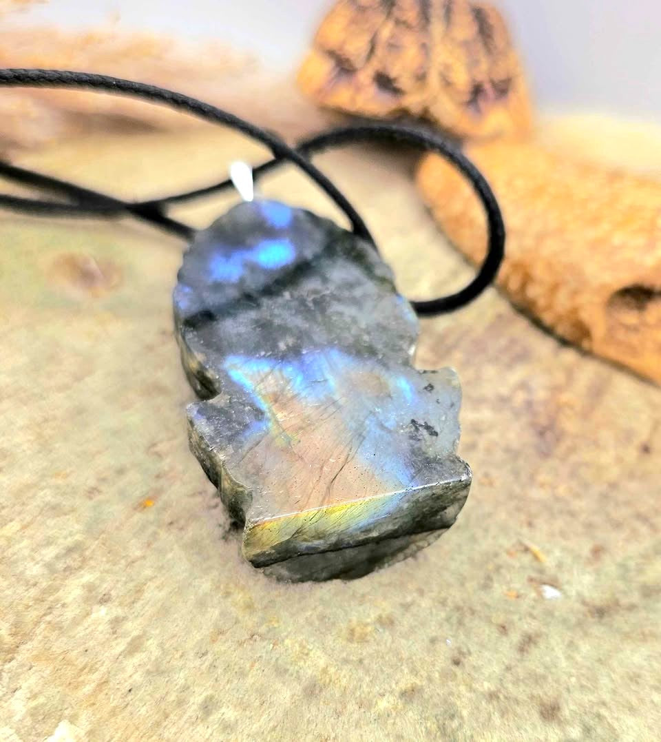 Nature Labradorite Carved Elephant God Ganesha Pendant Necklace