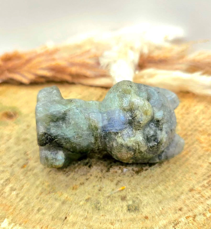 Nature Labradorite Carved Cheerful Dog Figure