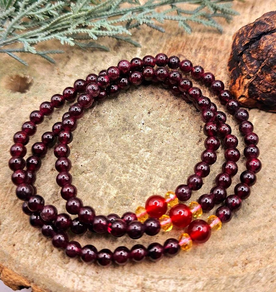 Nature Red Garnet & Agate Round Beads 18" Necklace